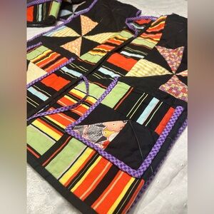 Small Repurposed Reversible Handmade Quilt Coat with Pockets and Ties to Close